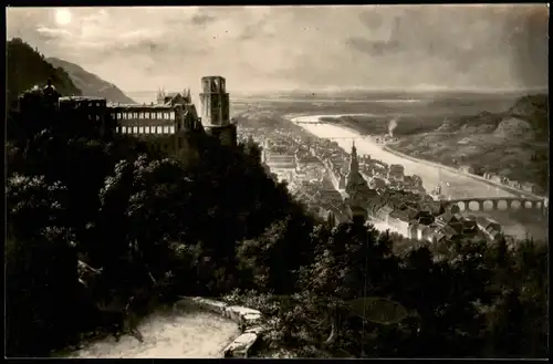 Ansichtskarte Heidelberg Schloss bei Mondschein 1963