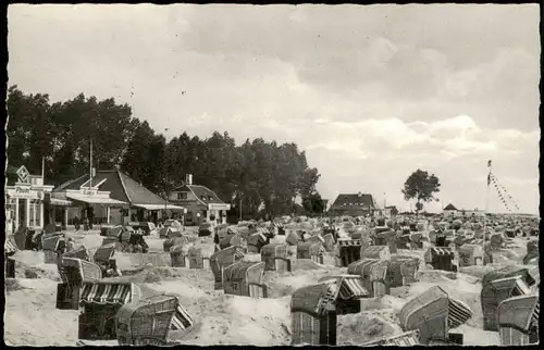 Ansichtskarte Grömitz (Holstein) Strand, Kiosk Photogeschäft 1956