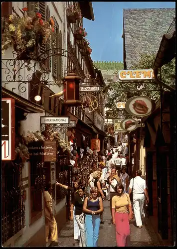 Ansichtskarte Rüdesheim (Rhein) Drosselgasse belebt, Wein-Lokale 1994