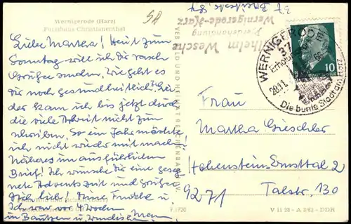 Ansichtskarte Wernigerode Forsthaus und Waldgasthaus Christianental 1966/1962