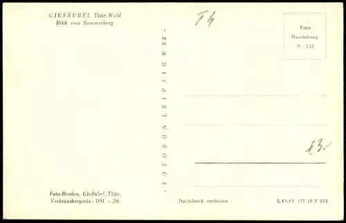 Ansichtskarte Gießübel-Schleusegrund Blick vom Sommerberg 1961