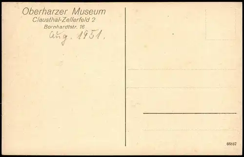 Ansichtskarte Clausthal-Zellerfeld Oberharzer Museum, Bornhardtstr. 16 1951