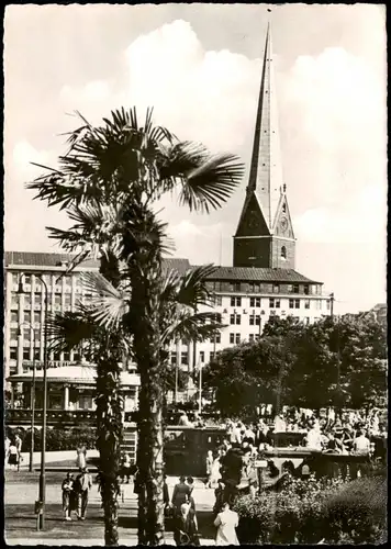 Ansichtskarte Hamburg Jungfernstieg, belebt - Palmen - Fotokarte 1953