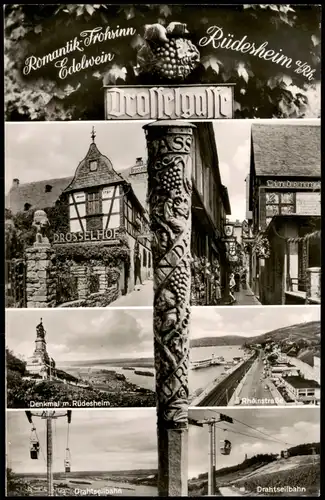 Rüdesheim (Rhein) Drosselgasse, Rheinstraße, Drahtseilbahn 1963