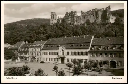 Heidelberg Panorama-Ansicht Heidelberger Schloss Partie Karlsplatz 1950