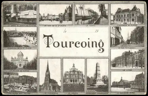Tourcoing Mehrbildkarte Stadtteilansichten; Multi-View-Postcard 1915