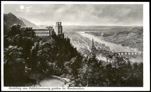 Heidelberg Panorama-Ansicht Blick zur Stadt via Schloss (Castle) 1940