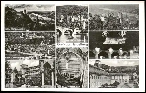Ansichtskarte Heidelberg Gruss-Aus-Mehrbildkarte Orts-/Stadtansichten 1950