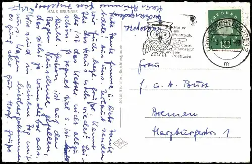 Ansichtskarte Berchtesgaden Haus Brunner 1961