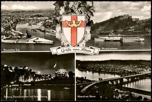 Ansichtskarte Koblenz Dampfer, Luftbild, Tag und Nacht 1959