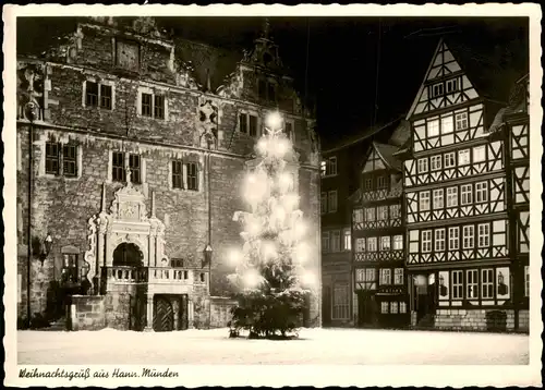 Hannoversch Münden Hann. Münden Markt bei Nacht, Weihnachtsbaum 1968