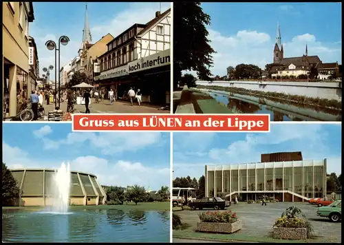 Ansichtskarte Lünen (Westfalen) Straßen, Park, Hallen 1980