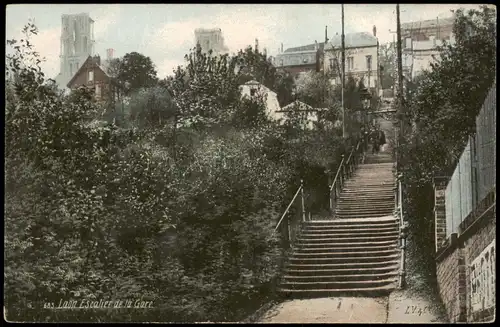 CPA Laon Escalier de la Gare 1911