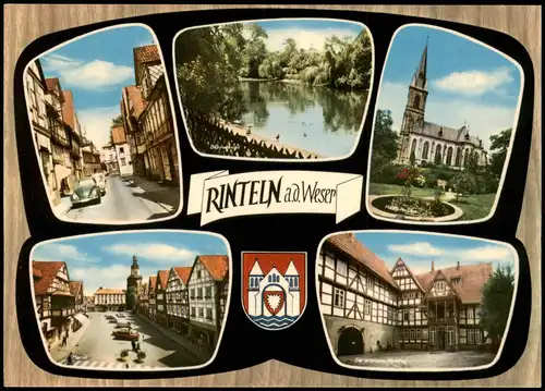 Ansichtskarte Rinteln Mehrbild VW Käfer, Kirche, Straße 1972