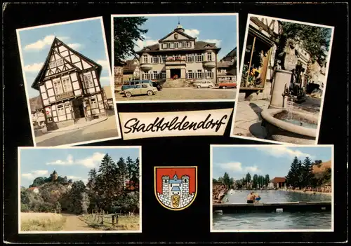 Ansichtskarte Stadtoldendorf MB: Fachwerkhaus, Schwimmbad 1970