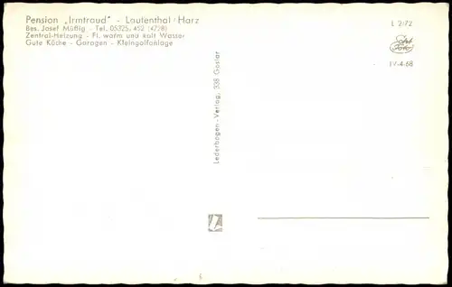 Ansichtskarte Lautenthal Pension Irmtraud 1963