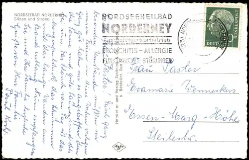 Ansichtskarte Norderney Dünen und Strand 1957