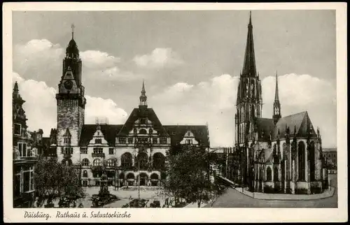 Ansichtskarte Duisburg Rathaus u. Salvatorkirche 1952