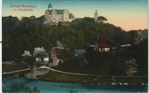 Ansichtskarte Rochsburg-Lunzenau Schloss Rochsburg Mulde und Brücke 1913