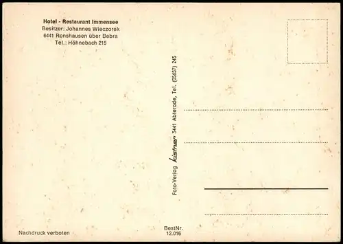 Ansichtskarte Ronshausen 12.016 Hotel-Restaurant Immensee Kegelbahn 1973