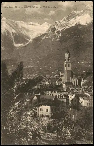 Cartoline Meran Merano Panorama-Ansicht Blick Val Venosta 1925