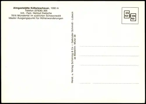 Ansichtskarte Münstertal/Schwarzwald Almgaststätte Kälbelescheuer 1984
