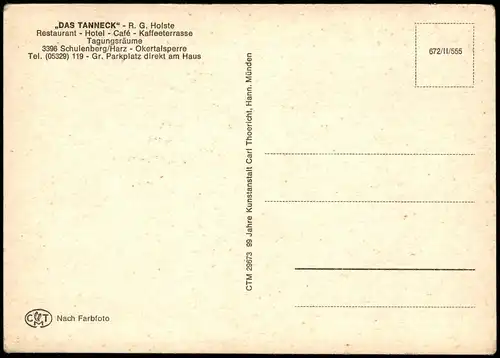 Altenau Schulenberg  Oberharz-Clausthal-Zellerfeld Restaurant das Tanneck 1978