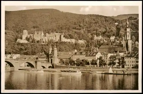 Ansichtskarte Heidelberg Panorama-Ansicht mit Partie am Neckar 1950