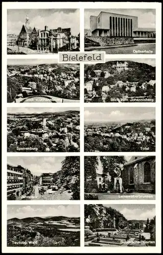 Bielefeld Mehrbild-AK Stadtteilansichten, Oetkerhalle, Jahnplatz uvm. 1950