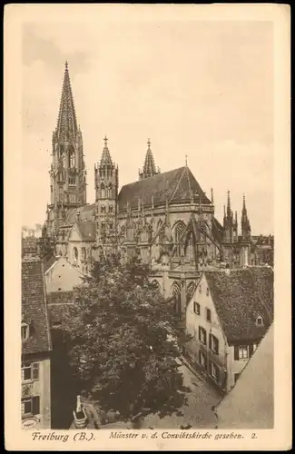 Freiburg im Breisgau Panorama Blick Münster v. d. Conviktskirche gesehen 1930
