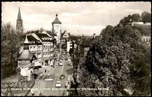 Freiburg im Breisgau Partie beim Schwabentor mit Greiffenegg-Schlößle 1965