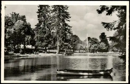 Ansichtskarte .Hessen Bad Schwalbach Kurparkt mit Wasserkunst am Teich 1955
