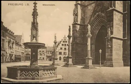 Ansichtskarte Freiburg im Breisgau Brunnen am Münsterplatz 1920