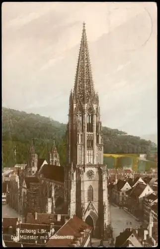 Ansichtskarte Freiburg im Breisgau Münster mit Schlossberg 1924