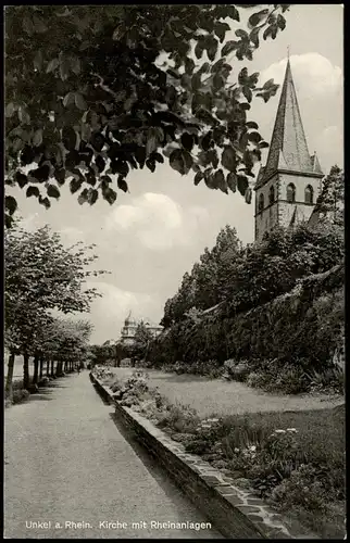 Ansichtskarte Unkel Kirche mit Rheinanlagen 1959