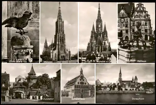 Ulm   Donau Mehrbild-AK Ulmer Spatz, Münster Zundeltor, Schwörhaus uvm. 1960