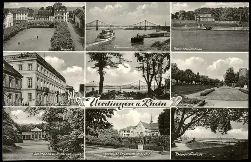 Uerdingen-Krefeld Crefeld Mehrbildkarte mit Markt Stadtpark, Ehrenmal uvm. 1957