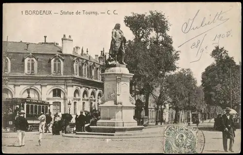 CPA Bordeaux Statue de Tourny; Denkmal, Tram 1905