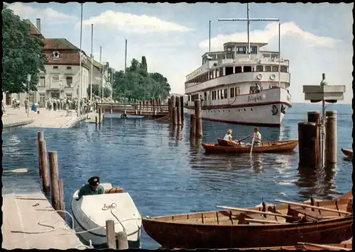 Ansichtskarte Überlingen Hafen - Schiff Allgäu 1968