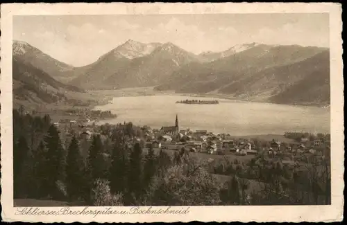 Ansichtskarte Schliersee Ortspanorama mit Brecherspitze u. Bocknschneid 1928