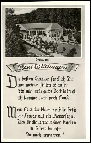 Ansichtskarte Bad Wildungen Gruss-AK mit Motiv der Wandelhalle 1955