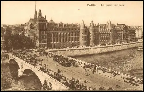 CPA Paris LA CONCIERGERIE, belebte Brücke, Stadt-Ansicht 1910
