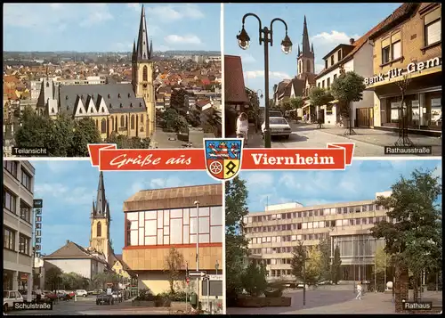 Ansichtskarte Viernheim Teilansicht, Rathausstraße, Schulstraße 1996
