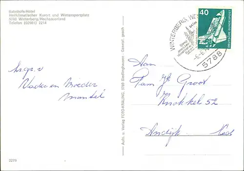 Winterberg Bahnhofs-Hotel, Astenturm, Freibad Hallenbad uvm. 1975 Stempel 5788