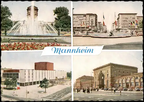 Ansichtskarte Mannheim Wasserturm, Friedrichplatz, Bahnhof 1958