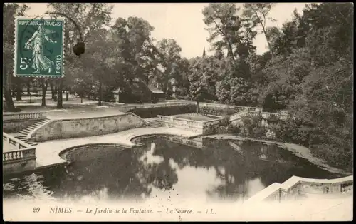 CPA Nîmes Le Jardin de la Fontaine; Park Teich-Anlage 1912