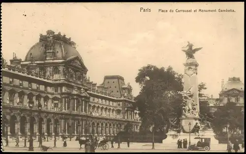 CPA Paris Place du Carrousel et Monument Gambetta. 1917  gel. Feldpoststempel