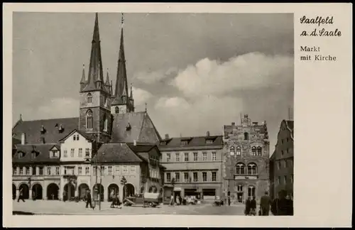 Ansichtskarte Saalfeld (Saale) Markt mit Kirche 1953