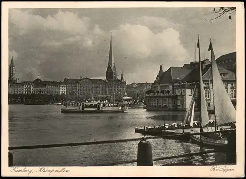 Ansichtskarte Hamburg Alsterpavillon, Ausflugsboot 1928