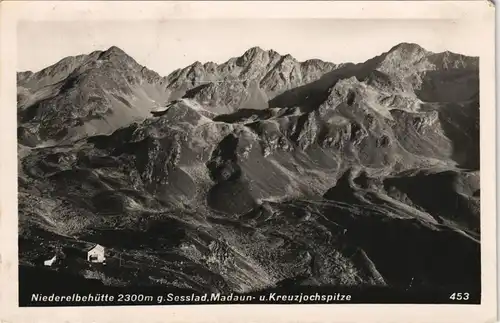 Kappl (Tirol Paznaun) Niederelbehütte Sesslad, Madaun- u. Kreuzjochspitze 1955